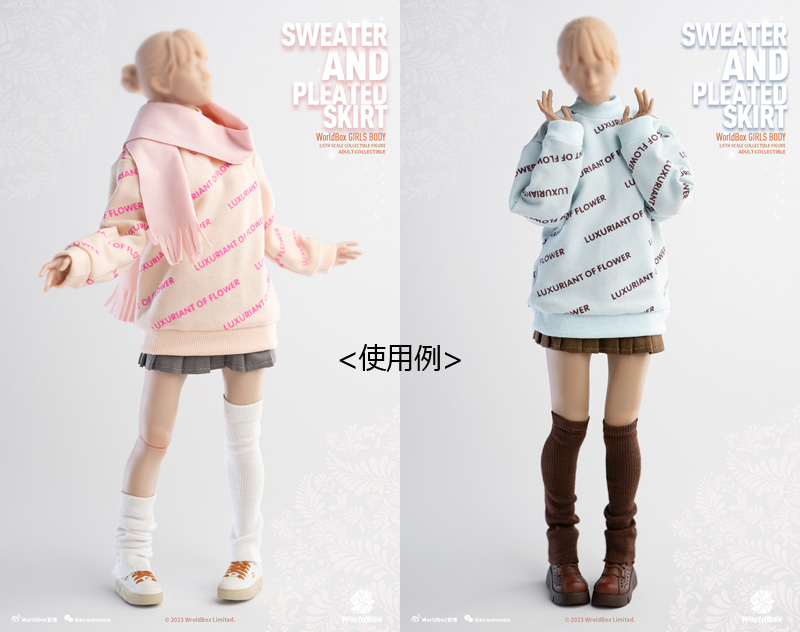 【WorldBox】CA010 Pink/Blue 1/6 Sweater and Pleated skirt Clothing set 女性 セーター＆スカート