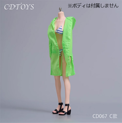 【CDToys】CD067 1:6 Striped Bikini Sun Protection Clothing Set 女性用水着 ストライプ ビキニ &ラッシュガード&ハイヒール