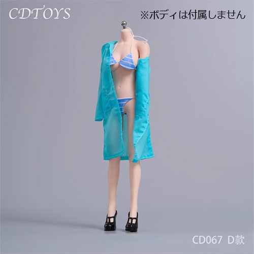 【CDToys】CD067 1:6 Striped Bikini Sun Protection Clothing Set 女性用水着 ストライプ ビキニ &ラッシュガード&ハイヒール