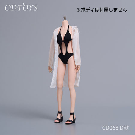 【CDToys】CD068 1:6 One-Piece Bikini Sun Protection Clothing Set 女性用水着 ビキニ &ラッシュガード&ハイヒール